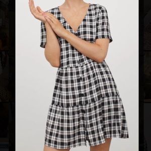Plaid Button-Up Smock Dress
